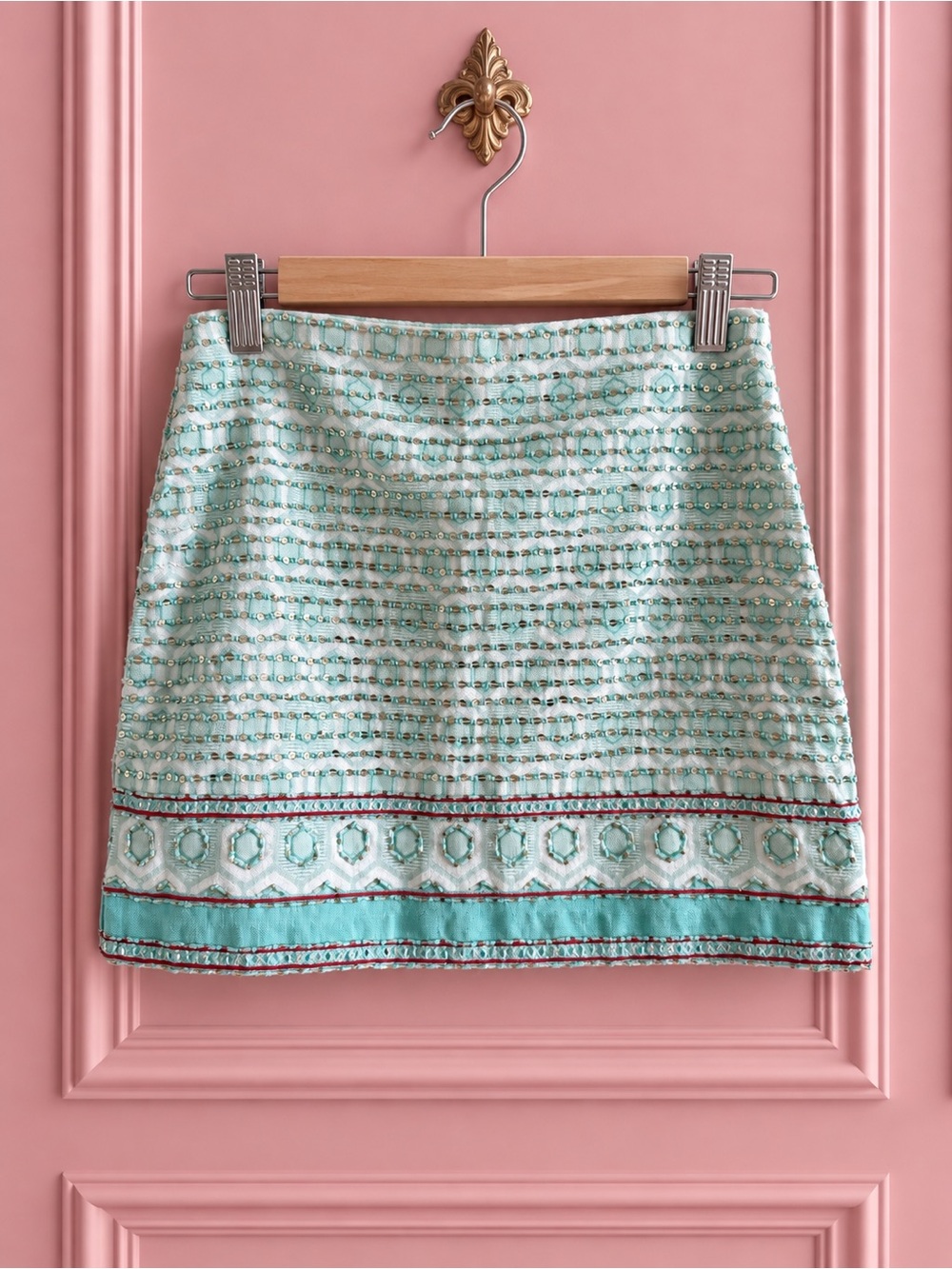 Simons Twik Mint Beaded Embellished Mini Skirt Size XS